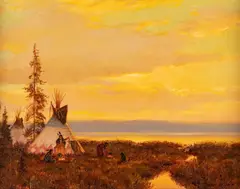 Gary Kapp, Teepee at Sunset, oil on canvasboard