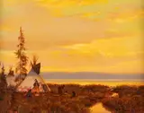 Gary Kapp, Teepee at Sunset, oil on canvasboard