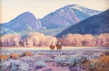 Taos Mountain by Kimbal Warren, oil on board, offered Mar 2023