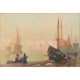 Hector Caffieri, Unloading A Catch, watercolor on board, [approximate dimensions -