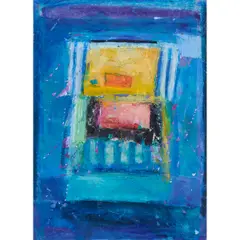 Abstract in Blues, Yellow, and Pink by Carolyn Cole, mixed media on paper, [approximate dimensions -, offered Jul 2026