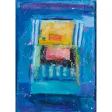 Carolyn Cole, Abstract in Blues, Yellow, and Pink, mixed media on paper, [approximate dimensions -