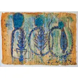 Sergio Hernández, "Sin Titolo (Personajes Agachados) [Untitled (Crouching Figures)], 1999, mixed media on papyrus paper, [approximate dimensions -