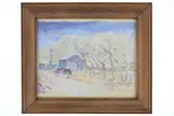 This is an original Leal Mack by Leal Mack, oil painting of an Old West homestead on board, offered Jan 2026