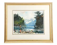 Brent Heighton, This is an original Brent Heighton, watercolor work of art showing a Fly Fisherman in a Mountain stream