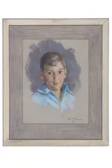 William Draper, Untitled, oil pastel portrait painting, 1950