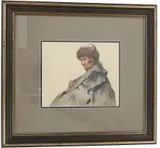 Featured in this lot is this Charles Frizzel born in 1944 original watercolor Native man portrait. The artwork is wonderfully and professionally crafted watercolor construction that shows an old Native man in a trade blanket with beaded adornments and a buffalo horn headdress. The artist signature is shown in the bottom left hand corner. A Kentucky native by Charles Frizzell, 2000, Original Watercolor, offered Jun 2025