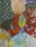 David Jansheski, Riddle of The Fish II collograph and, woodcut on chine colle, 1991