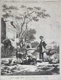 Jan de Visscher, Goat Herders, etching on paper, mounted on support