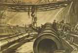 Muirhead Bone, Heavy Gun Bay, lithograph, 1917