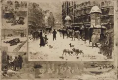 Félix Buhot, L'Hiver A Paris, etching, drypoint, aquatint, sulphur tint, softground and roulette, 1879. 9 5/16