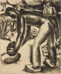 Marcel Caron, Le Pousse, etching, 1925