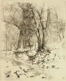 George Elbert Burr, Woods in Winter, drypoint, ca. 1930