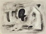 Line Figures Masses Around Black Area by Charles Campbell, pen and ink on paper, 1944, offered Dec 2025