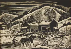 Emil Ganso, Sleigh in Winter Landscape wood, engraving