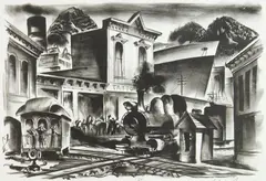 Edwin L. Fulwider, Dock Side Seattle, lithograph