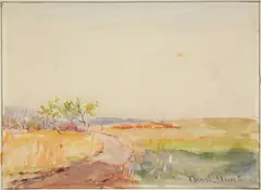Thomas Hunt, Summer Fields, watercolor and gouache on paper, Thos. L. Hunt lower right