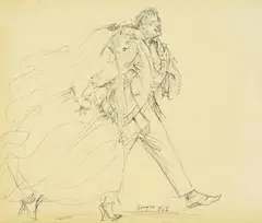 The Newlyweds by Clyde Singer, pen and ink on paper, 1956, offered Dec 2025