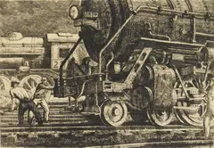 Harry Sternberg, The Vanishing Giant, etching, 1930
