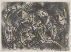 A Study for Gathering By Night by Paul Oberst, mixed media on paper, 1985, offered Dec 2025