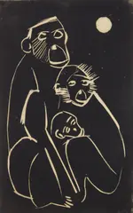 Nahum Tschacbasov, Monkey Family, linocut, 1946