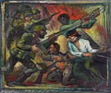 War Scene by Albert Pels, Oil on canvas (unstretched), offered Dec 2025