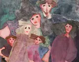 Catherine Heno Suffel, Faces, acrylic and mixed media on canvas