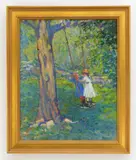 William G. Schneider, Two Girls on a Swing, oil on canvas (relined)