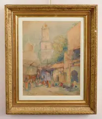 Lucien Whiting Powell, Street in Cairo, watercolor on paper