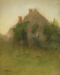 House in landscape by Cora Parker, Watercolor on board, offered Oct 2025