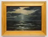 Clyde Singer, Moonlight on the Water, oil on canvasboard, 1946