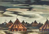 Edward Chávez, Tents in a Field, watercolor on paper