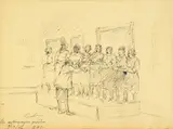 Clyde Singer, The Mothersingers Practice, pen and ink on paper, 1956