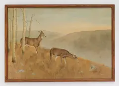 Deer in Landscape by Scott Yeager, oil on panel, offered Jun 2024