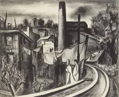 Factory District, Norwalk, CT' by Will Barnet, lithograph, 1936, offered Oct 2025