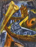 Letterio Calapai, Nocturne II, woodcut in color, 1958
