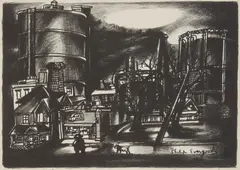 Philip Evergood, Small Town Lights (City Lights II), lithograph, 1940-41
