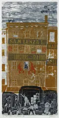 Antonio Frasconi, Fulton Fish Market III, woodcut in colors, 1952
