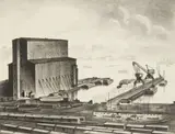 Louis Lozowick, Hoboken, lithograph on chine collé, 1927