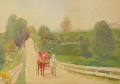 Ora Coltman, Big Hollow, Hiram College Looking South, watercolor on illustration board, 1905