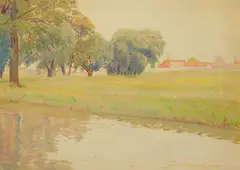 Ora Coltman, Rural Scene- Shaker Heights, watercolor on paper, 1908