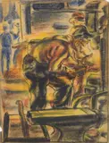 William Sommer, Working at the Mill crayon and, graphite on tracing paper, singed Wm. Sommer lower right. 11 11/16 x 8 11/16"