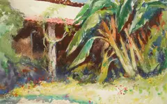 Henry Keller, Landscape with House, watercolor and charcoal of house exterior and trees