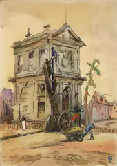Frank N. Wilcox, Delftsche Poort- Rotterdam, watercolor and charcoal on paper, artist's monogram lower right, estate