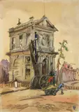 Frank N. Wilcox, Delftsche Poort- Rotterdam, watercolor and charcoal on paper, artist's monogram lower right, estate