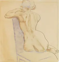 William Sommer, Seated Nude from Behind, ink and pastel on paper
