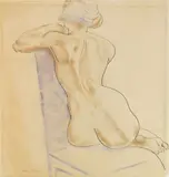 William Sommer, Seated Nude from Behind, ink and pastel on paper