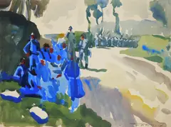 Frank N. Wilcox, Soldiers by the Roadside, watercolor on wove paper, 1926