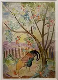 William Sommer, Rooster Under Apple Tree, watercolor on paper, ca. 1920
