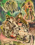 Paul B. Travis, Fighting At Edge of Forest dry brush, watercolor, 1949